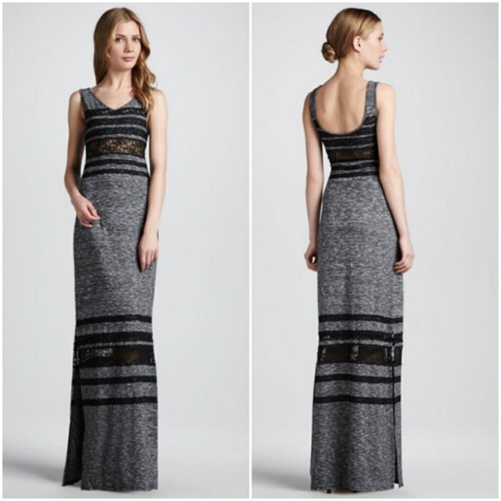 Free People Black Gray Striped Lace Maxi Dress S